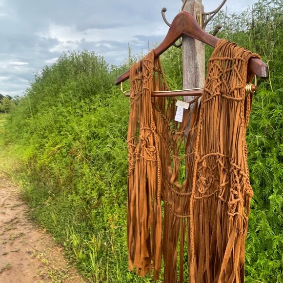 Chico's Jackets & Blazers - Chico's Sz. 0 (Small/4) Waterfall Fringe Brown Faux Suede Boho Macrame Vest